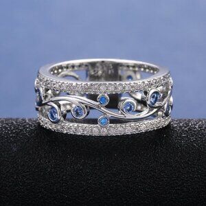 💝 Eternity Dainty Sea Blue Gems Twisted Vines Trendy Rings for Women, PD542
